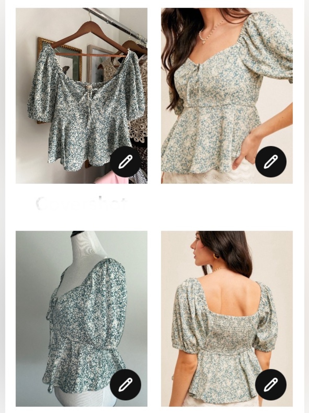 New hem & thread L could fit M Floral teal cream gold puff sleeve Peplum Top
